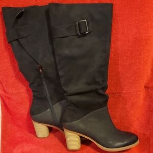SoftWalk Black Heeled Boots with Buckle